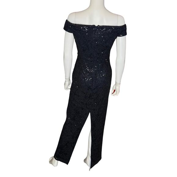 Adrianna Papell Papell Studio Women's Corded Off-The-Shoulder Sequin Gown Sz 4 - Picture 5 of 9